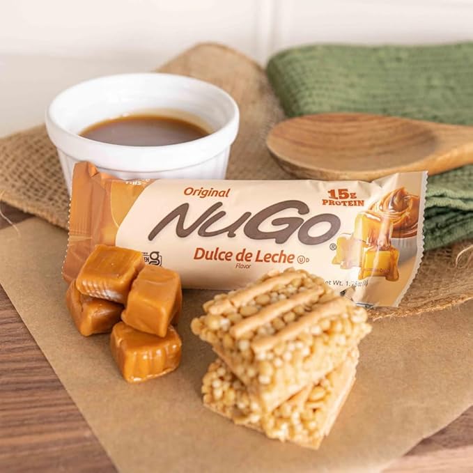 NuGo Protein Bar NEW! Dulce De Leche 15 bars &amp Churro 15 bars 11-15g Protein Gluten Free 30 Count