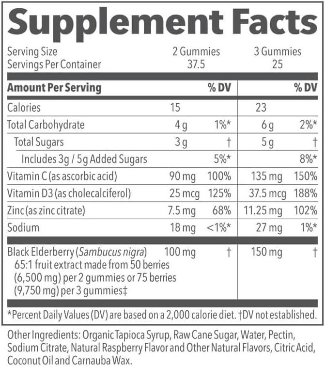 LifeSeasons Clinical Immunity - Elderberry Gummies - Supports a Healthy Immune System - 25 Elderberries Per Gummy - Maltodextrin-Free - Vitamin C Vitamin D3 Zinc &amp Elderberry Extract - 75 Gummie