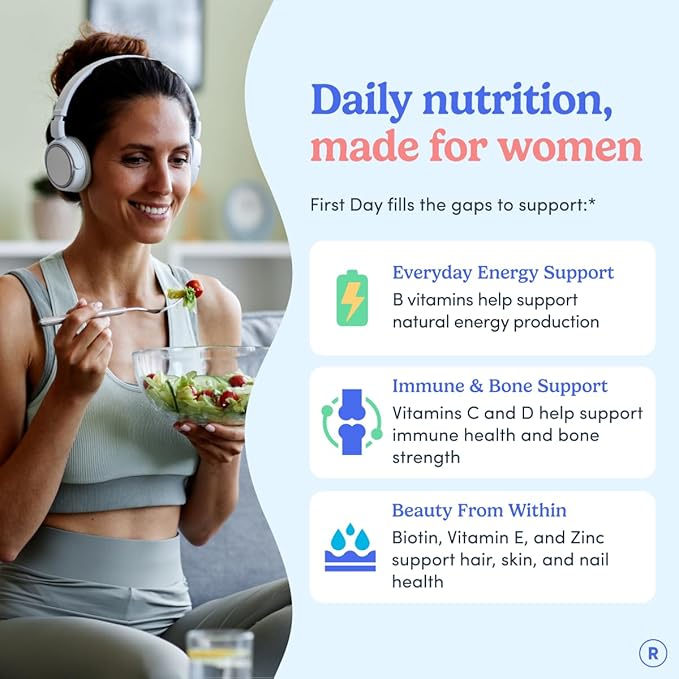 FIRST DAY Multivitamin for Women - Daily Womens Multivitamin Gummies - Vitamin A C D E B12 Magnesium Zinc Biotin – Vegan Gluten Free Womens Vitamins - Hair Growth Skin Energy – 60 Day Supply