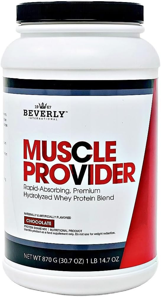 Beverly International Muscle Provider 28 Servings Chocolate. Super-Fast-Absorbing Whey Protein Powder for Recovery Lean Muscle. Fills Your Muscles not Your Stomach. Tastes Like ice Cream