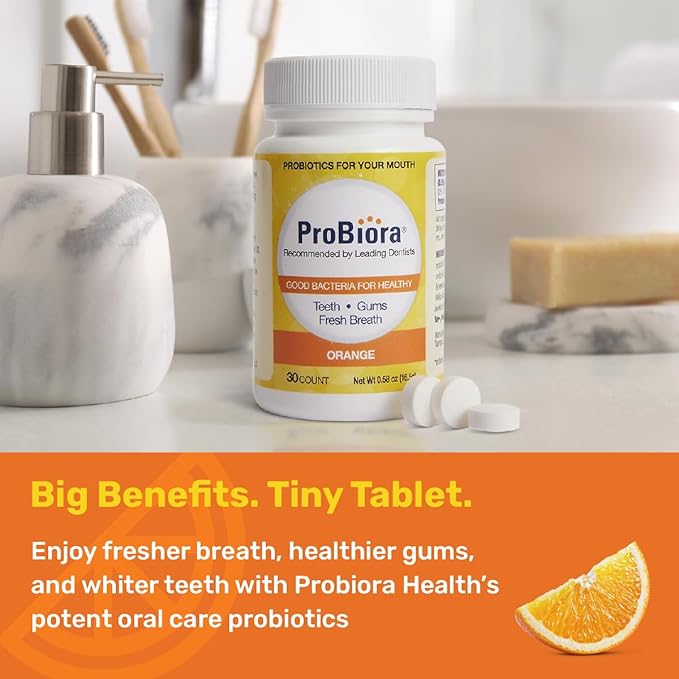 ProBiora Oral-Care Chewable Probiotic Tablets | Probiotic Supplement for Women &amp Men | Healthier Teeth &amp Gums | Fresher Breath | Whiter Teeth | Better Overall Health | 30 Count | Orange