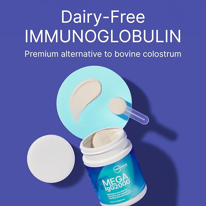 Microbiome Labs Mega IgG2000 Gut Health Powder for Women Men &amp Kids 2+ - IgG Immunoglobulin Supplement for Digestive Health Support - Dairy-Free Bovine Colostrum Supplement Alternative (2.1 Ounce