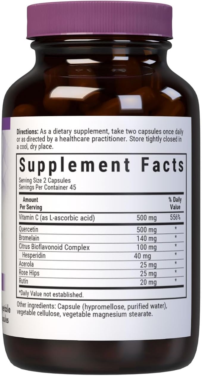Bluebonnet BB-553 Nutrition Super Quercetin Vegetable Capsules Vitamin C Formula Best for Seasonal &amp Immune Support Non GMO Gluten Free Soy Free Milk Free Kosher White 90 Count (Pack of 1
