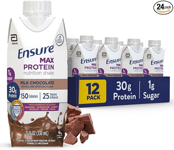 Ensure Plus Nutrition Shake 24 Pack &amp Ensure Max Protein Nutrition Shake 12 Pack Bundle Meal Replacement Shakes