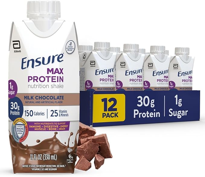 Ensure Max Protein Nutrition Shake 30g Protein 12 Pack + Ensure Clear Nutrition Drink 0g Fat Blueberry Pomegranate 10 Fl Oz 12 Pack