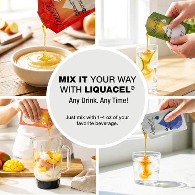 LiquaCel Concentrated Liquid Protein Peach Mango Flavor 16g Hydrolyzed Collagen Protein and 2.5g Arginine Per Single-Serving Packet Sugar &amp Gluten Free 1fl oz Packets 100ct Case