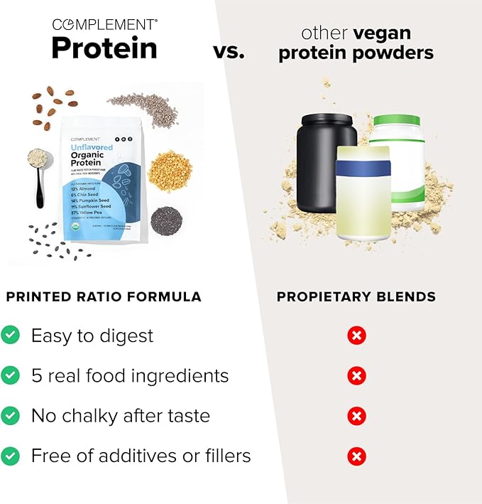 Complement Organic Protein Bundle | Unflavored &amp Vanilla Vegan Protein for Post-Workout Recovery Low Carb Sugar-Free and Plant-Based