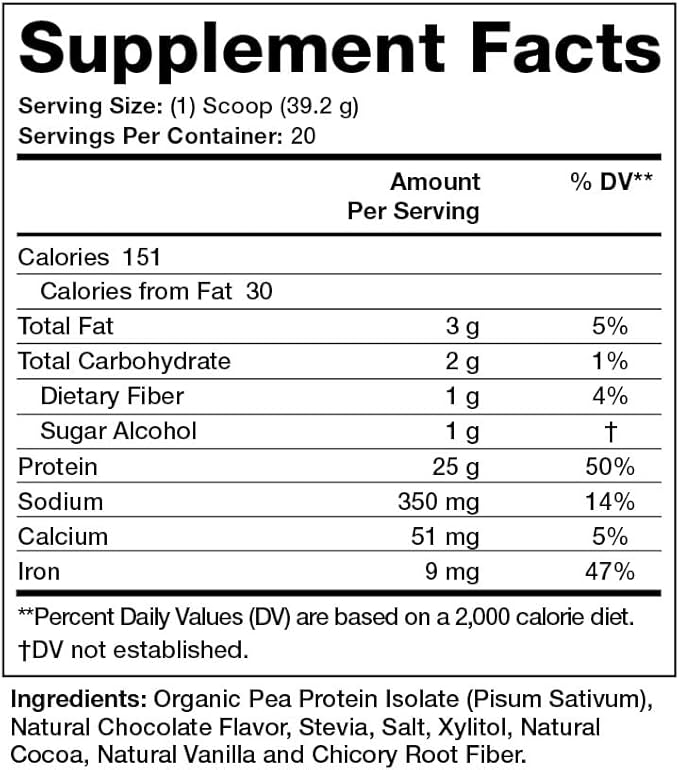 Olympian Labs Plant Based Pea Protein Powder Chocolate - 25g of Protein Vegan Low Net Carbs Gluten Free Lactose Free No Sugar Added Soy Free Non-GMO 2 Pound Pea Protein