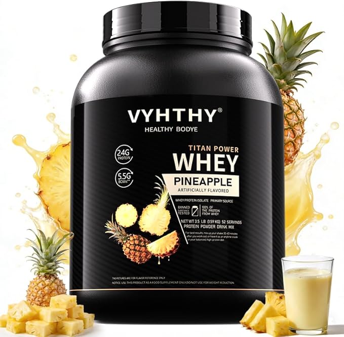 Pineapple Flavored Whey Protein Powder24g Protein per Serving Fast-Absorbing Concentrated whey Protein Low Sugar Gluten-Free Natural Flavor 3.5lbs(56oz)