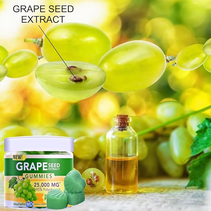 Grape Seed Extract Gummies | Grape Seed Oil 25000 mg 50x Original | &gt95% Polyphenols | #1 Grape Seed Gummies in USA | Sugar Free Vegan | Grape Flavor 60 ct