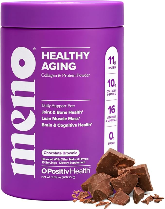 MENO Healthy Aging Collagen &amp Protein Powder – Support Joint &amp Bone Health Lean Muscle Mass Cognition Skin &amp Hair Health – Whey Protein &amp Collagen – Chocolate Brownie Flavor - 15 Se