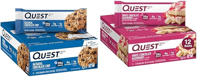 Quest Nutrition Oatmeal Chocolate Chip Protein Bar High Protein Low Carb Gluten Free &amp White Chocolate Raspberry Protein Bars High Protein Low Carb Gluten Free