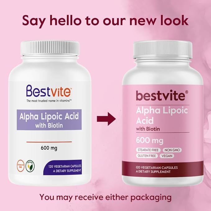 BESTVITE High Strength Alpha Lipoic Acid 600mg (per Capsule) with Biotin to Enhance Absorption (120 Vegetarian Capsules) - No Stearates - Vegan - Non GMO - Gluten Free