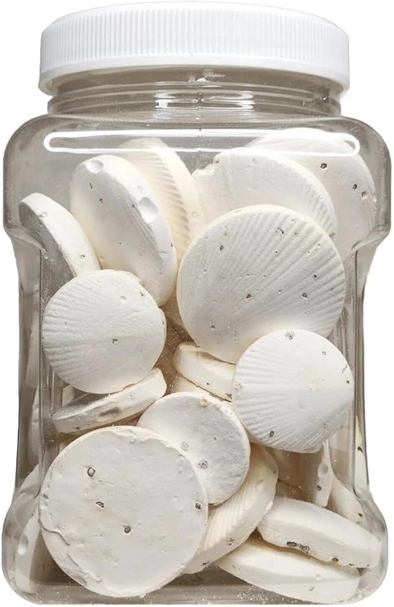 Aquatic Foods Inc. Calcium Feeder Disks for Shrimp Snails Crabs Crayfish Hermit Crabs and All Tropical Fish 200 Count Jar of Small-Medium Feeder Disks