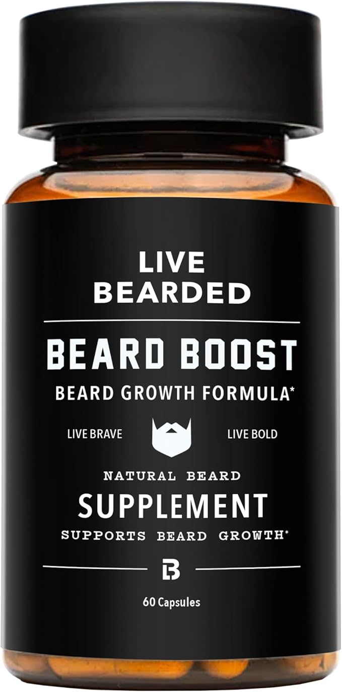 Live Bearded Beard Boost - Beard Growth Vitamins for Men with Biotin Collagen Silica Fo-Ti Root - Facial Hair Growth for Men Made in the USA | 30-Day Supply