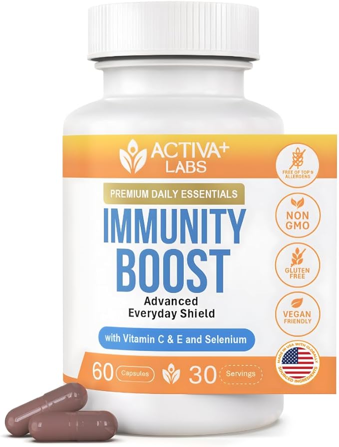 Activa+ Labs Immunity Boost Immune Support Supplement with Vitamin C Vitamin E Selenium &amp Herbal Antioxidant Complex | Gut &amp Energy Balance | Non-GMO Sugar-Free Vegan | 60 Capsules 30 Days