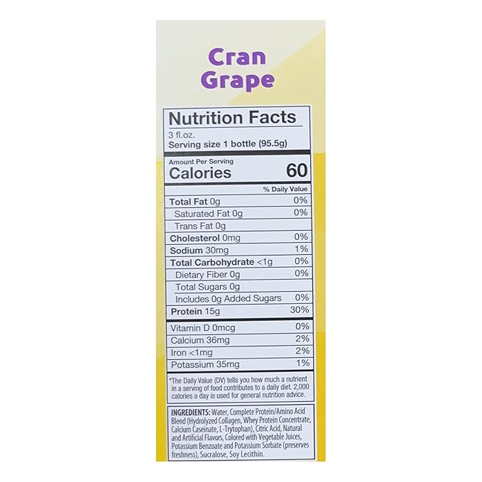 Nutmeg State Nutrition HealthyWise - Whey Protein &amp Collagen Shots 15g Protein Fat Free Sugar Free 3 Fl Oz Per Serving (Cran Grape 48 Pack)