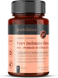 Veev Intimate Flora - Vaginal &amp Gut Microbiome Support – 50 Billion CFU – Probiotics Prebiotics Cranberry D-Mannose Hyaluronic Acid – 90 Caplets – 3 Month Supply