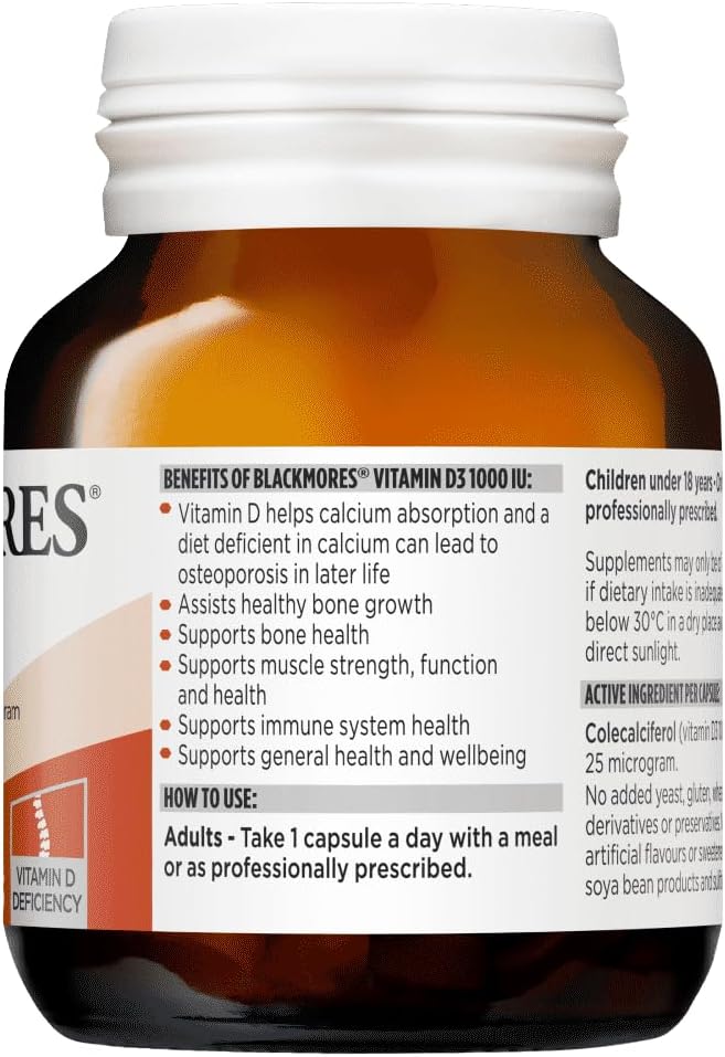 Blackmores Vitamin D3 1000IU 60 Capsules high Strength Vitamin d Made in Australia