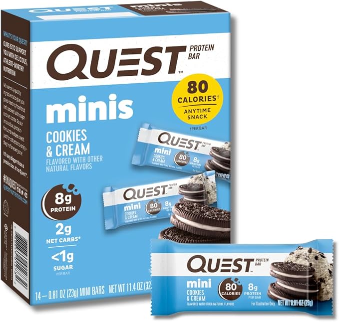 Quest Nutrition Crispy Chocolate Peanut Butter Hero Protein Bar 18g Protein 1g Sugar 3g Net Carb Gluten Free Keto Friendly 12 Count and Mini Cookies &amp Cream Protein Bars High Protein Low Carb Keto