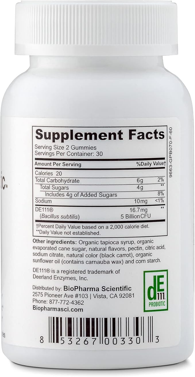 Biopharma Scientific Nanoprobiotic Gummies | 30 Servings | Probiotic Bacillus Subtilis | 5 Billion CFU