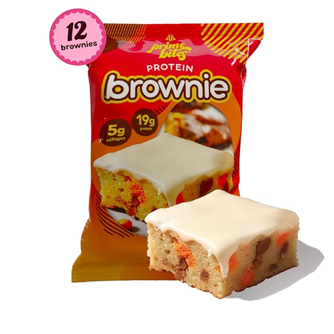 Prime Bites Protein Brownie from Alpha Prime Supplements | High Protein Collagen Fortified Low Sugar Treat | Delicious Snack | 12 Bars per Box (Peanut Butter Candy Crunch)