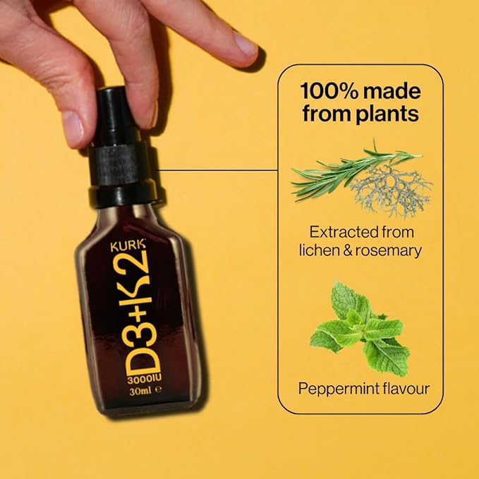 Kurk Vegan Vitamin D3 K2 Spray for Everyday Wellness Delivers K2 MK-7 Vitamin Supplement and 3000IU D3 for Adults Plant Based with Natural Ingredients Refreshing Mint Taste (1 Fl Oz)