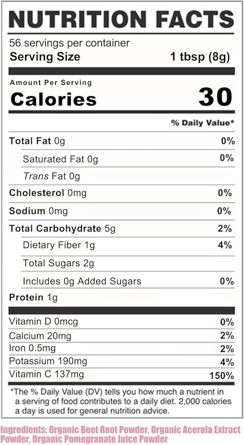 Cherie Sweet Heart USDA Organic Beets Superfood Powder 3-in-1 Nitric Oxide Support Healthy Blood Pressure and Blood Circulation 454g 16 oz Pouch