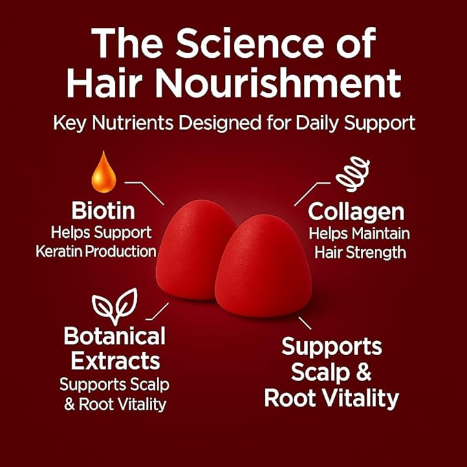 Lumin Hair Growth Gummies – Daily Hair Nourishment with Biotin Collagen &amp Botanical Extracts – Supports Thicker Stronger &amp Healthier-Looking Hair – Mixed Berry Flavor 60 Gummies (1)