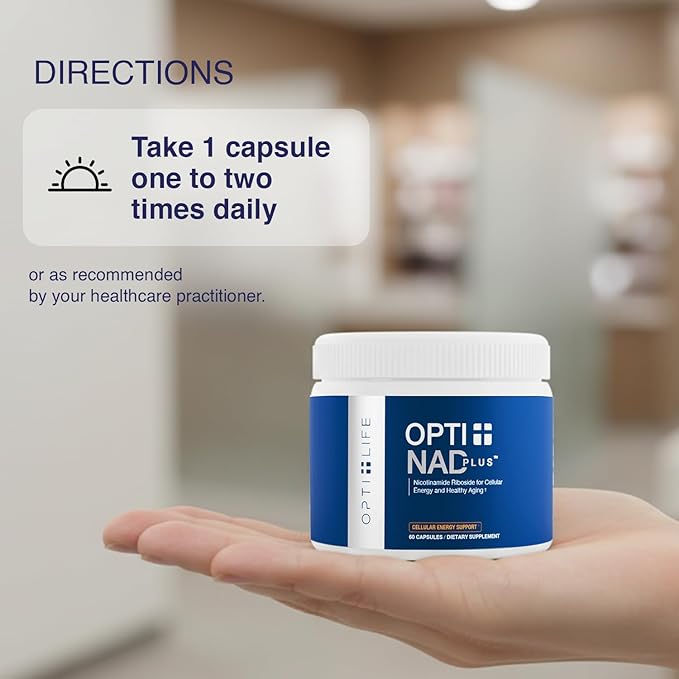 Opti + NAD Plus Capsules | NAD+ Supplement with Nicotinamide Riboside Chloride | Support Energy Healthy Aging Metabolism &amp Vitality* | 60 Capsules/30 Servings