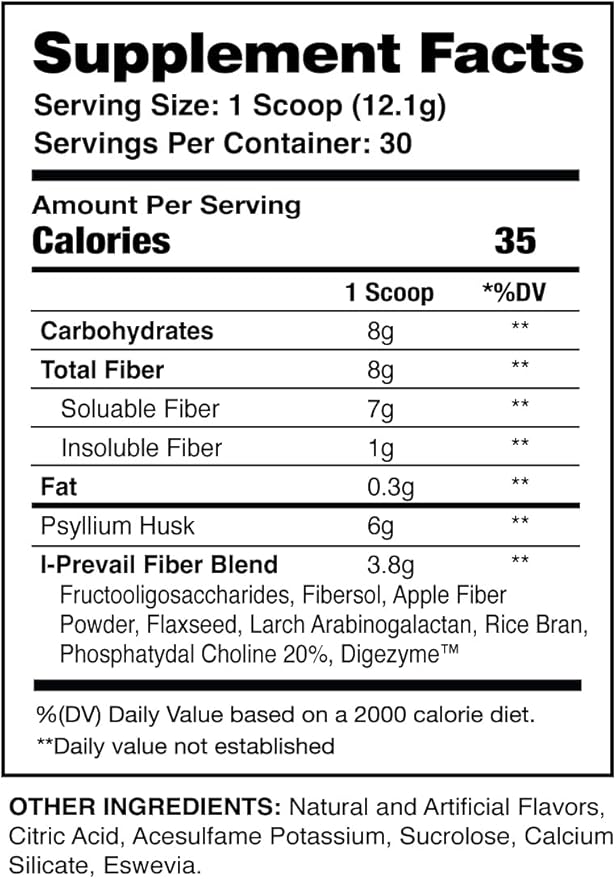Fiber |8 Grams of Soluble and Insoluble Types | Gut Health Digestion Immunity | Vegan and Gluten Free | Great Flavors Easy Mixing | 30 Servings (Natural Flavor)