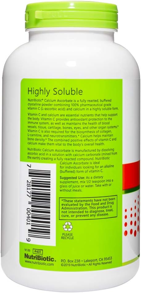 NutriBiotic - Calcium Ascorbate Vitamin C Powder 16 Oz | Essential Antioxidant &amp Collagen Supplement Buffered with Calcium | Non-Acidic &amp Easier on Digestion Than Ascorbic Acid | Gluten &amp