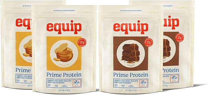 Equip Foods Peanut Butter (x2) &amp Chocolate (x2) Prime Protein Powder - Grass-Fed Isolate Beef Protein Powder - Paleo and Gluten Free - Helps Build and Repair Tissue