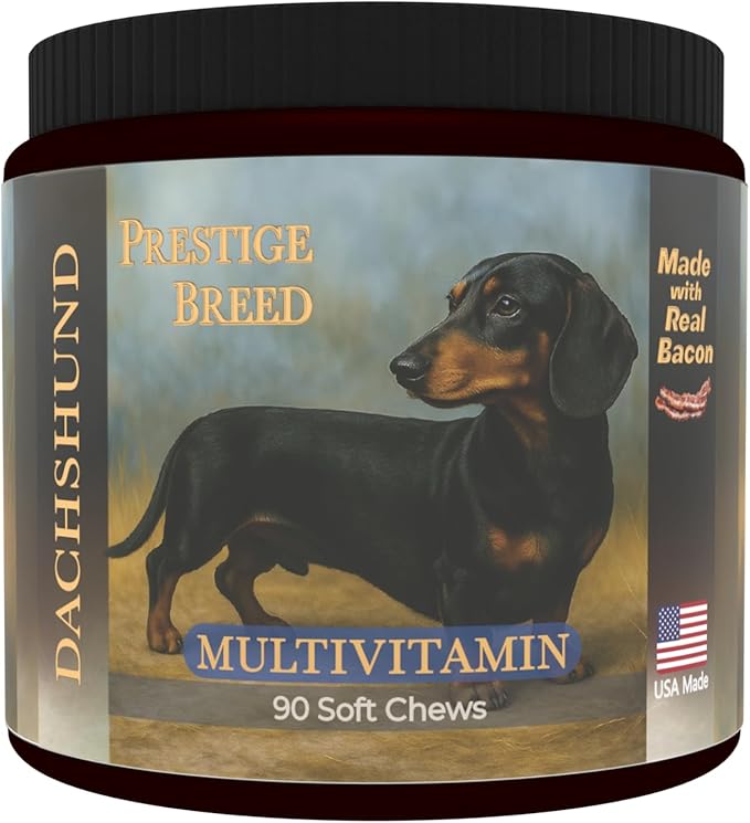 Multivitamins Balanced Nutrition for Dachshund 90 Count Made in The USA with Real Bacon