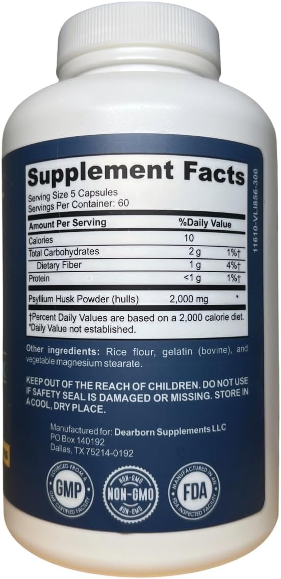 TRTL Psyllium Husk Capsules – 300ct | Fiber Supplement for Gut Health &amp Regularity | Made in the USA with Globally Sourced Ingredients | Non-GMO | 2g Psyllium Husk Powder per Serving