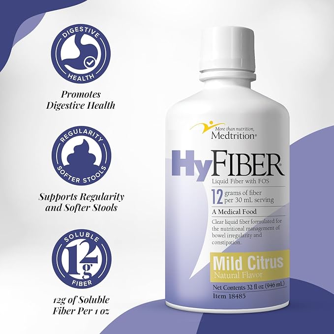 Medtrition HyFiber Daily Liquid Fiber for Regularity and Soft Stools 12 Grams Soluble Fiber 32 fl oz 4 Pack
