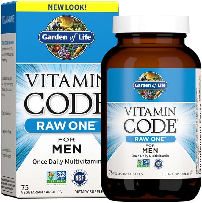 Garden of Life Vitamin Code Raw One for Men Once Daily Multivitamin 75 Capsules One a Day Mens Vitamins Plus Fruit Veggies &amp Probiotics for Mens Health Vegetarian Multivitamins