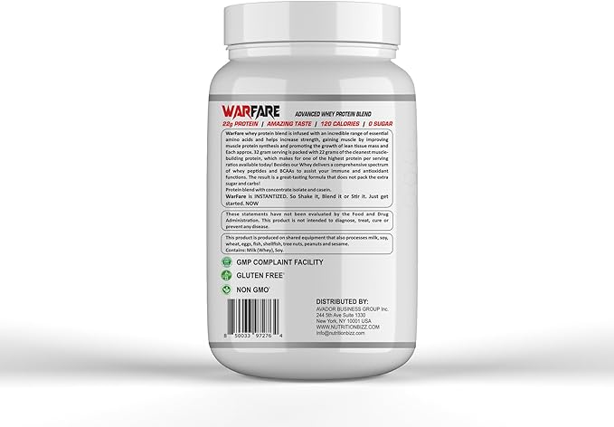 Warfare 2 lbs Advanced Whey Protein Blend 22g Protein per Serving Amazing Flavors (2 lbs Strawberry Cream)