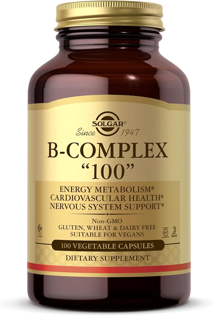 SOLGAR B-Complex 100 100 Vegetable Capsules - Heart Health - Nervous System &amp Vitamin D3 (Cholecalciferol) 125 mcg (5000 IU) 240 Vegetable Capsules - Helps Maintain