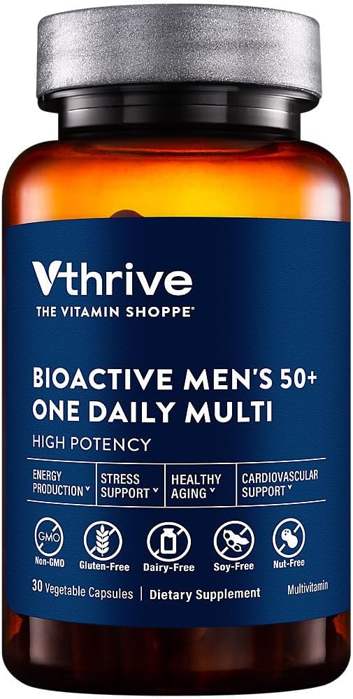 Vthrive Once-Daily Bioactive Multivitamin for Men 50+ Comprehensive Formula Designed to Support Energy Production Promote Stress Management and Enhance Overall Wellness (30 Vegetarian Capsules)