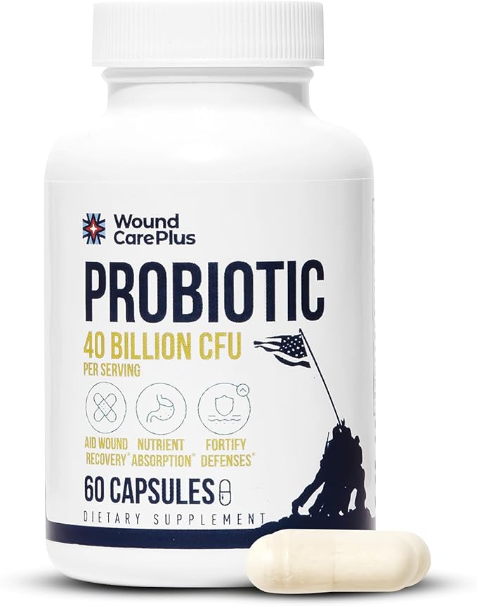 Wound Care Plus Probiotic 40 Billion CFU - 10-Strain Blend with Lactobacillus &amp Bifidobacterium - Supports Digestive &amp Immune Health - 60 Capsules - Non-GMO Gluten-Free