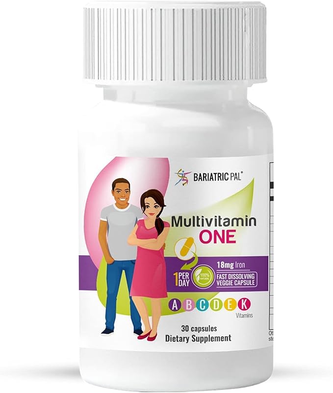 BariatricPal 30-Day Bariatric Vitamin Bundle (Multivitamin ONE 1 per Day! Capsule with 18mg Iron and Calcium Citrate Soft Chews 500mg with Probiotics - Caramel Apple)