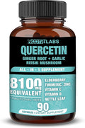 All-in-1 8100mg Highest Potency Quercetin Elderberry Turmeric Reishi Mushroom Vitamin C D Ginger Root Zinc Nettle Leaf - Immune Antioxidant &amp Overall Health Support - 90 Vegan Capsules