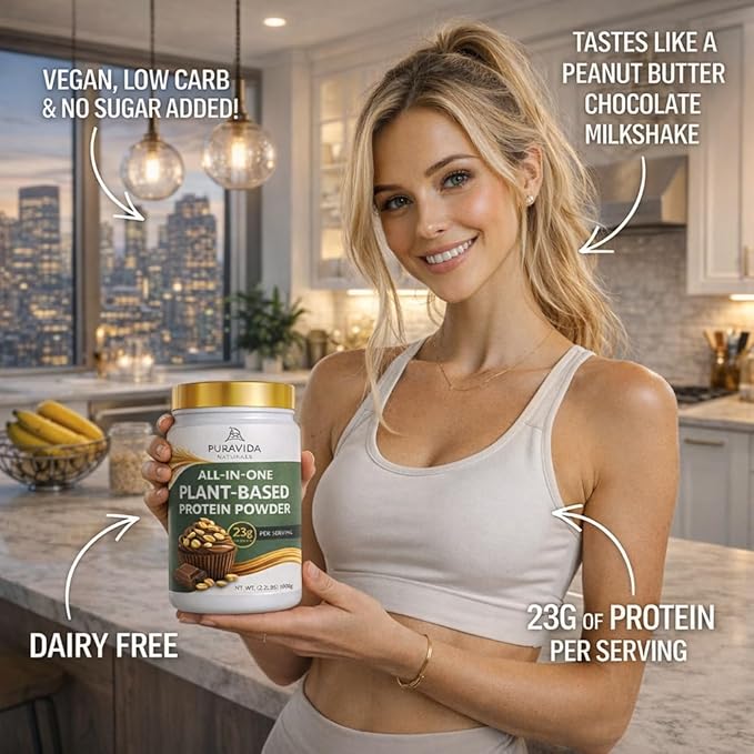 Vegan Protein Powder | All-in-One | W/Prebiotics Gut Health Electrolytes | Chocolate Peanut Butter | 23 Servings | Gluten-Free Lactose-Free Sugar Free Keto