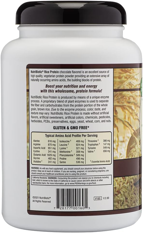NutriBiotic Chocolate Rice Protein 1 lb. 6.9 oz | Low Carb Vegetarian &amp Keto-Friendly Raw Protein Powder | Grown &amp Processed Without Chemicals GMOs or Gluten | Easy to Digest &amp Nutrient