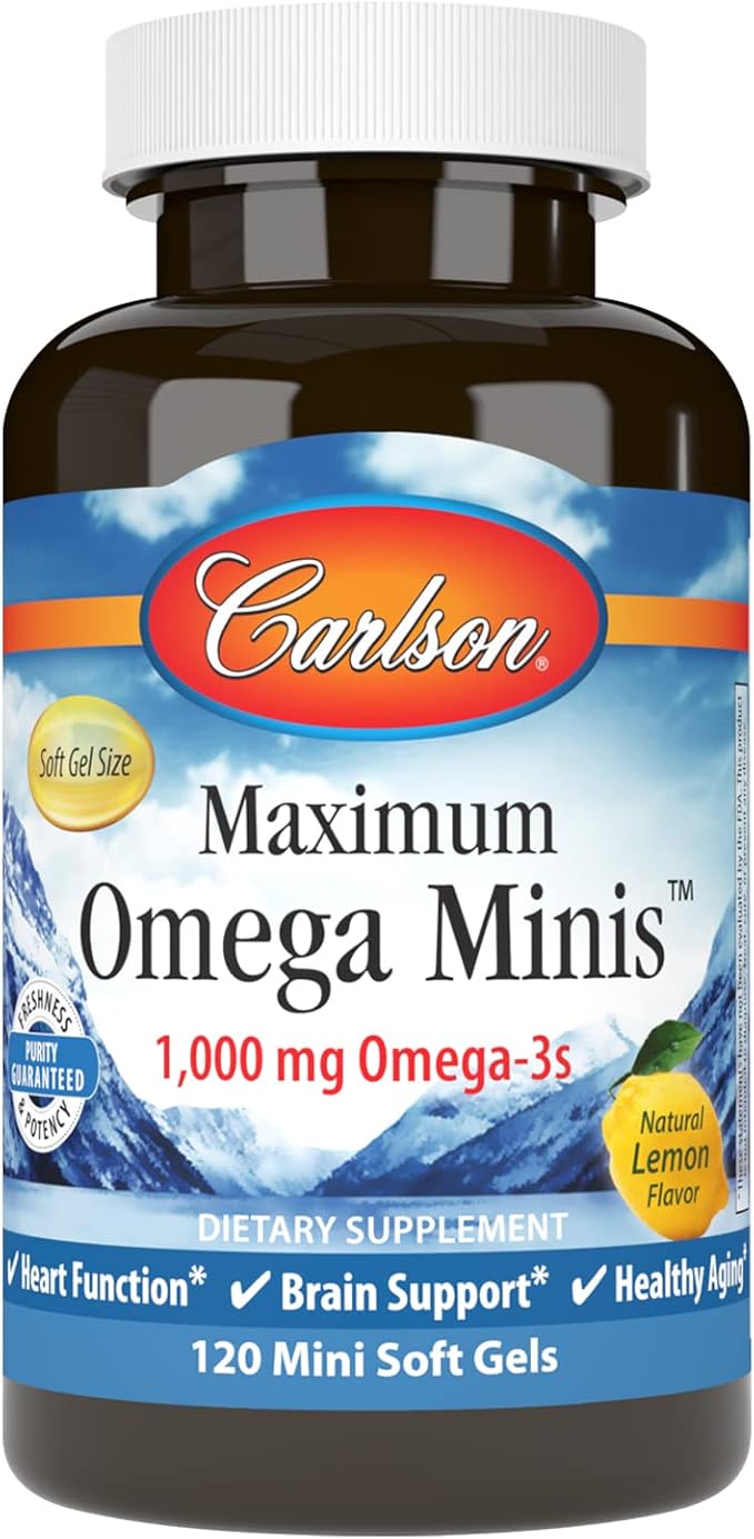 Carlson - Maximum Omega Minis 1000 mg Omega-3s Heart Function Brain Support &amp Healthy Aging Lemon 120 Mini Softgels
