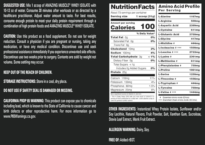 Amazing Muscle Whey Protein Isolate Powder | 25 Grams Protein Per Serving | 100% Whey Isolate | Zero Fat | Made in USA (5 LB Strawberry)