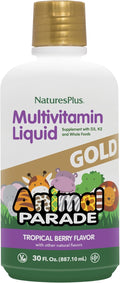 NaturesPlus Animal Parade Source of Life Gold Children's Liquid Multivitamin 30 OZ - Natural Tropical Berry Flavor - Immune Support Supplement - Organic Whole Foods Gluten-Free Vegan - 60 Servings