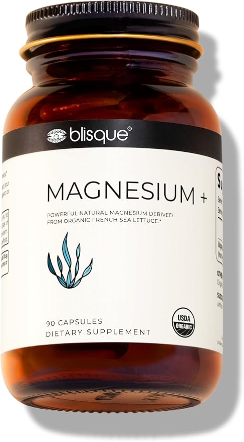 Blisque - Magnesium Support Supplement | for Bone Joint Muscle Heart and Nerve Health | from Organic French Sea Lettuce | Vegan and Non-GMO | 90 Capsules