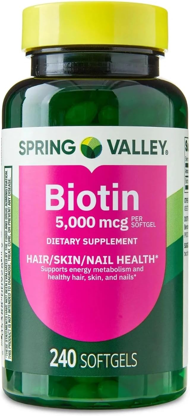 Spring Valley Biotin 5000 mcg Softgels Hair Skin &amp Nail Health Support Supplement 240 Count
